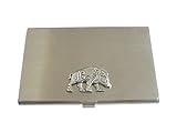 Silver Toned Textured Celtic Boar Business Card Holder