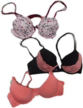 Always a Flirt Padded T-shirt Bras, 3 pack, Black/Peach/white, 34B, T009K
