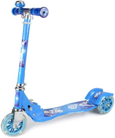 Urban Rider Children's Three Wheeled Metal Toy Kick Scooter w/ Light Up Wheels, Handlebar Bell (Blue)