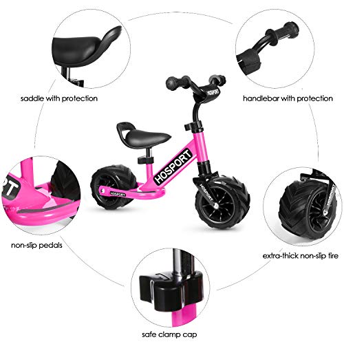 HOSPORT Toddler Balance Bike for Ages 18 Months to 3.5 Years Kids No Pedal Bicycle with Carbon Steel Frame, Adjustable Handlebar and Seat - Safe Riding for First Birthday Gift (Pink)