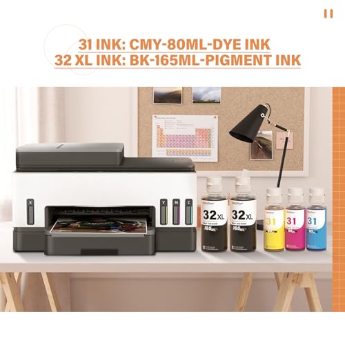31 32XL Ink Refill Bottles, Compatible with HP Smart Tank Printer 5105 5106 5107 5108 7000 7005 7006 7305 7306 7605, 310 315 410 415 Series and More (165ML 32XL Black, 80ML 31 Color)