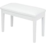 Bonnlo White Duet Piano Bench Wooden Keyboard Bench with Storage and Padded Cushion