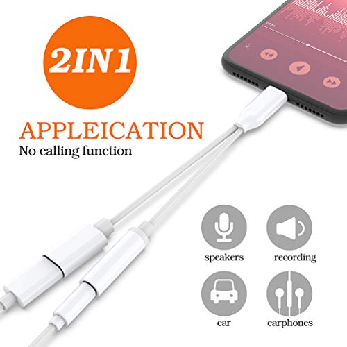 Headphones Adapter for iPhone Charger Dongle 3.5mm Jack AUX Audio Cable Adaptor Music & Charging for iPhone 7/7 Plus/XR/XS Max/11/11 Pro Splitter Aux Adapter Earphone Converter Support iOS 12/13