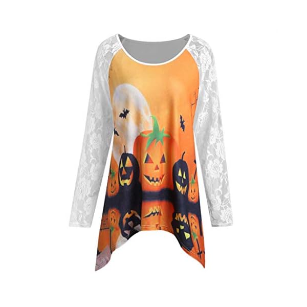Women Christmas Shirt Lace Patchwork Long Sleeve Santa Irregular Tee Tunic Top - Image 3