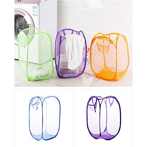 JISETY Foldable Mesh Pop Up Washing Laundry Basket Bag Bin Hamper Storage Random Color
