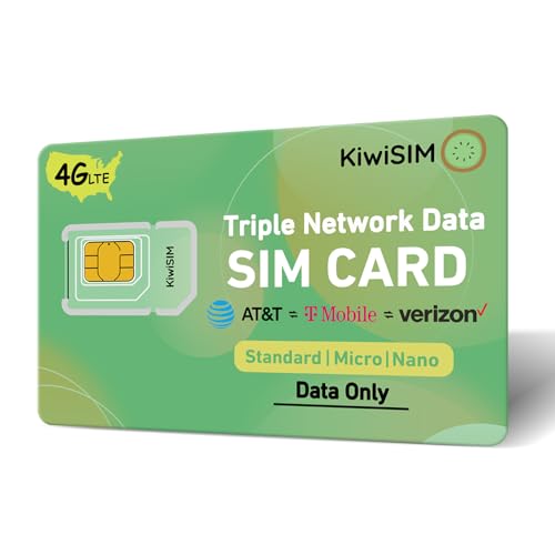 KiwiSIM Prepaid SIM Card Support for AT&T, T-Mobile and Verizon Network, Data SIM Card 4G LET for Unlocked Cellular Security Camera/Router/Mobile WiFi Hotspot, No Contract(Activate Needed)