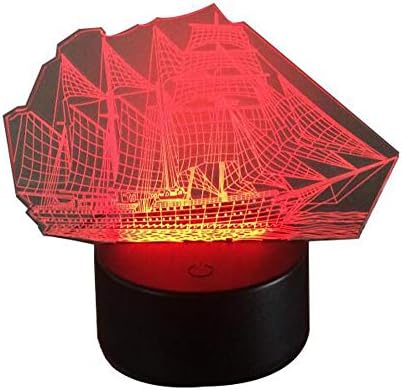Conwea 3D Illusion Lamp Night Light,Sailboat Model 7 Colors Auto Changing Touch Switch Desk Decoration Lamps Birthday Children's Day Gift Bedside Table Lamp