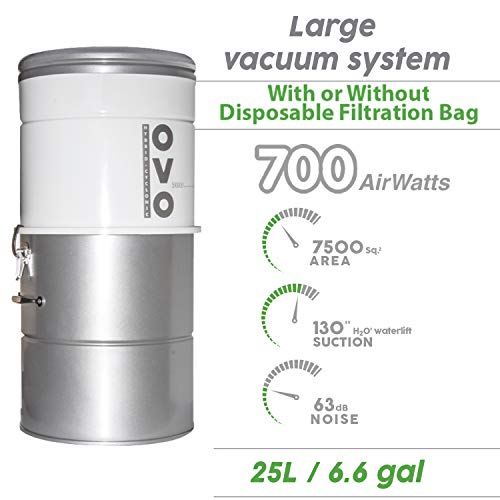 OVO, Large and Powerful Central Vacuum System, 700 AW Hybrid Filtration