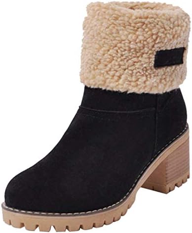 Inornever Women's Winter Short Boots Round Toe Suede Chunky Low Heel Faux Fur Warm Ankle Snow Booties