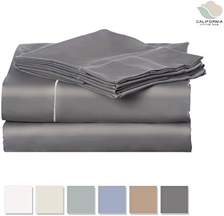 California Cotton Club, 600 Thread Count Sheet Set, 100% Long-Staple Combed U.S. Cotton, Marrow-Stitch Hem, Upto 17" Deep Pockets, Soft Sateen Weave Bedsheets (100% Cotton Sheets, Dark Grey, Full)