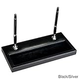 Dacasso Black Leather Double Pen Stand with silver trim