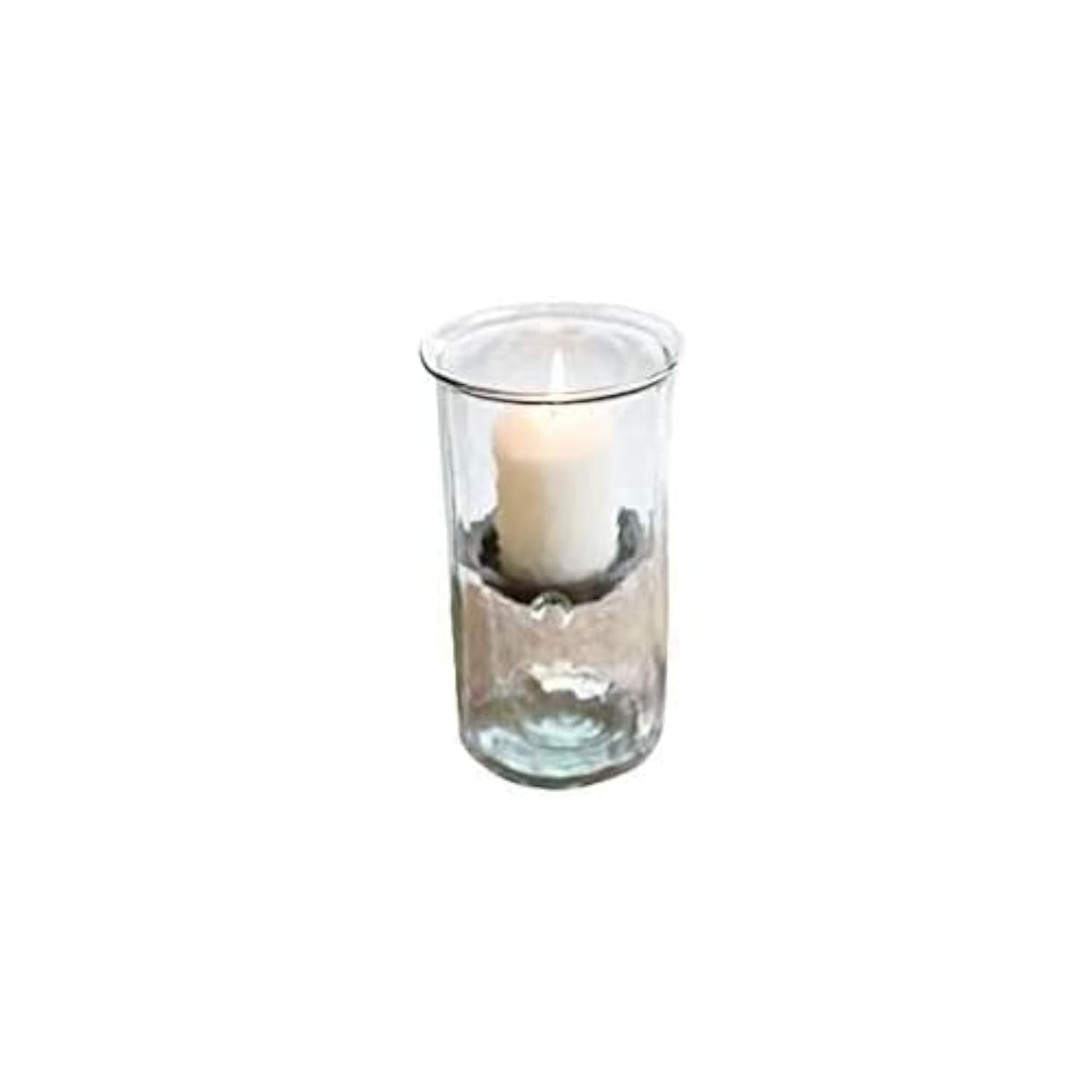 First of a Kind Glass Hurricane Pillar Candle Holder with Rustic Metal