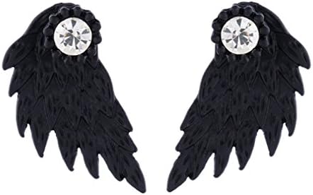 Women's Gothic Angel Wings Front Back Novelty Stud Earrings (Black)