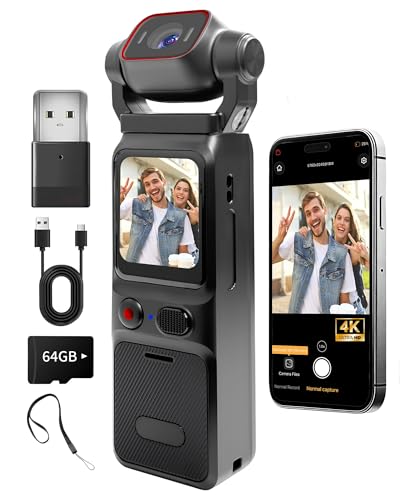 NinjaCam 4K Camera Vlog, Portable POV Camera, Body Cam, Body Cam for Sport, WiFi Mini Sport Camera with Stabilization, Body Cameras for Travel, TF Card 64GB