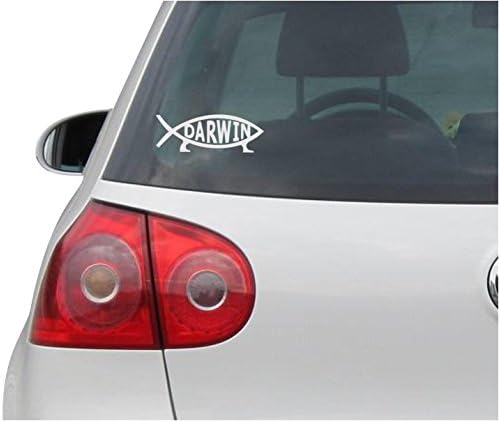 Car Sticker - Bumper - Decal - JDM - Die Cut - Darwin Fish Sign White Evolve Laptop Fenster Sticker - Silver - 149mm x53mm