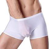 TONSEE Men Sexy U-shaped Ice Silk Boxer Brief Underwear (XXL, White)