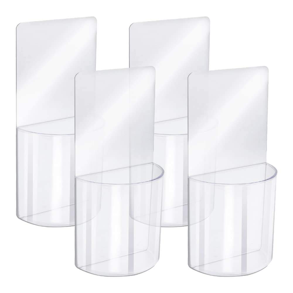 TIE-DailyNec 4 PCS Remote Control Holder Wall Mounted Acrylic Media Organizer Transparent, Media Organizer No Drilling Storage Box TV Remote Holder for Bedroom Table Nightstand