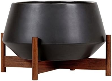 Modernica Ceramic Diamond Planter | Charcoal / Wood Stand