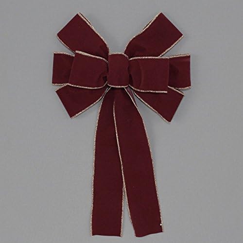 Burgundy Gold Edge Outdoor Wire Edge Christmas Bow - 10" wide