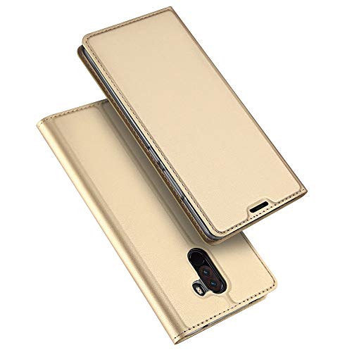 MChoice Magnetic Flip Leather Wallet Card Slim Case Cover for Xiaomi Poco F1 (Gold)