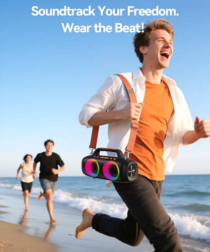 BassBloom Roar 1 Portable Bluetooth Speaker, 60W Powerful Sound with JIKE Bass, IPX6 Waterproof, 24H Playtime, Bluetooth 5.4, TWS Pairing, RGB Party Lights, for Travel Outdoor Camping and Beach
