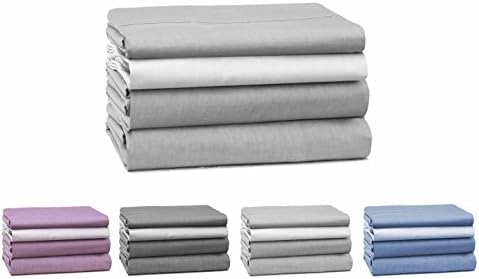 Elles Bedding Collections Bed Sheets 100% Cotton Sheet Set 300 Thread Count Chambray Reversible Bedding Set Full