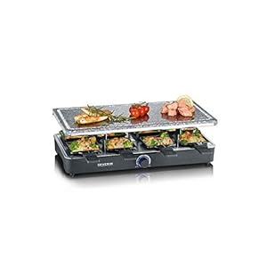 SEVERIN Raclette-Partygrill mit Naturgrillstein, Raclette mit Grillplatte aus Stein und 8 antihaftbeschichteten…