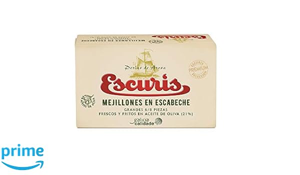 Escuris, Conserva de mejillones en escabeche 6/8 piezas - 6 latas ...