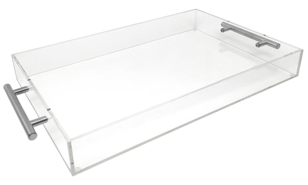 Isaac Jacobs Clear Acrylic Tray with Handle (11x14, Clear with Silver Handle)