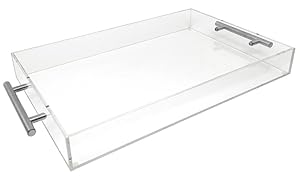 Isaac Jacobs Clear Acrylic Tray with Handle (11x14, Clear with Silver Handle)