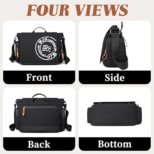 FSD.WG Satchel Messenger Bag for Men Canvas,Travel Shoulder bag 13,5 Zoll Laptop Bags Bookbag, schwarz, Large thumbnail 3