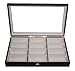 12 Piece Extra Large Ebony Wood Eyeglass Sunglass Glasses Display Case Storage Organizer Collector Box with Glass Top