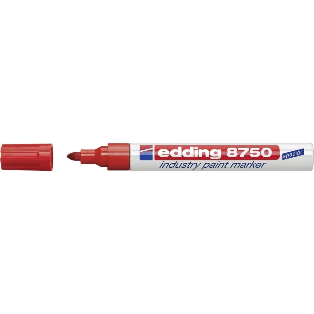 edding 8750 industry paint marker - red - 1 pen - round nib 2-4 mm - paint marker for writing on dusty, slightly oily surfaces, tyres, metal, glass and wood - permanent, waterproof
