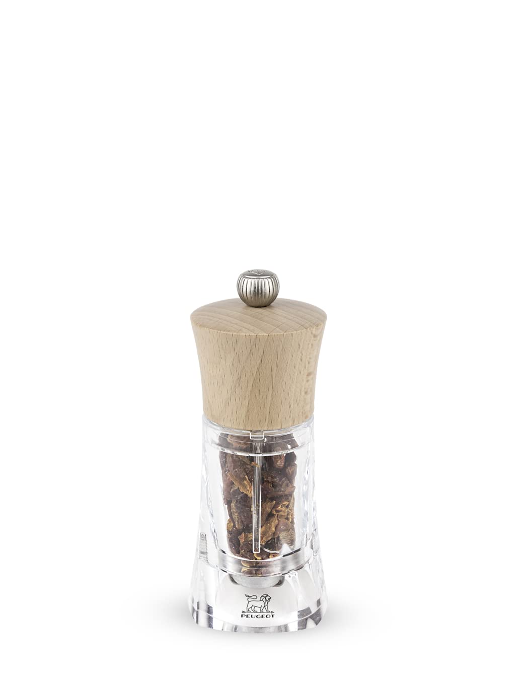 Peugeot - Oleron Manual Chilli Mill - Adjustable Grinder- Plastic, Acrylic and Natural Beechwood, 14 cm