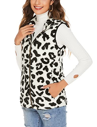 FINWANLO Women\'s Sleeveless Zip Up Fuzzy Fleece Lightweight Fall Warm Zipper Vest With Pockets
