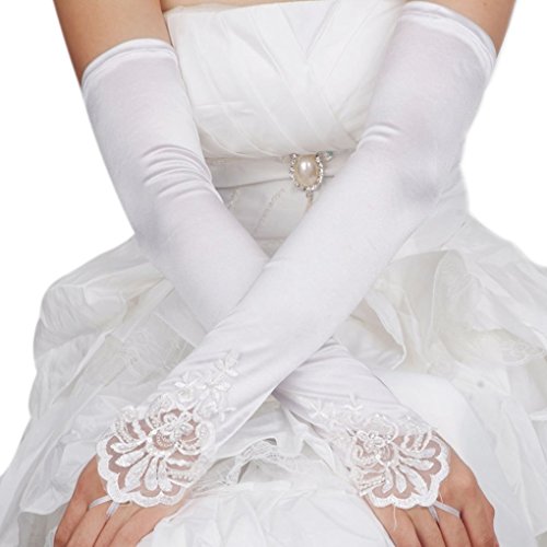 Women Elegant Satin Lace Long Bridal Gloves for Wedding Evening Party Prom Costume Ball