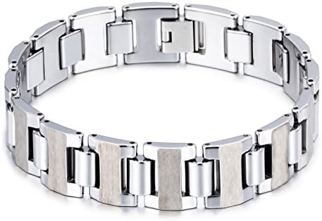 LOPEZ KENT Korean Style Tungsten Mens Link Bracelet,Silver