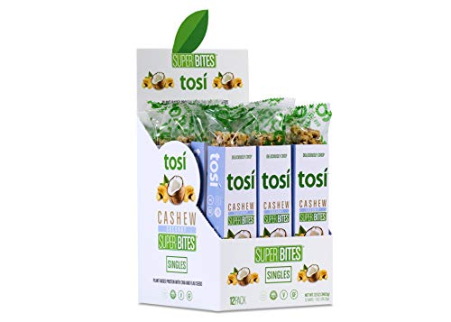 Tosi Plant-Based Protein Bars, SuperBites Nut Bars (12 Pack), Cashew Coconut, Vegan Snacks, Crunchy Snack Bar, Gluten…