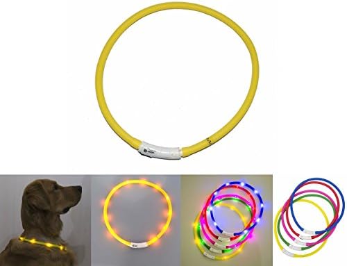 Eornmor LED Dog Collar Light USB Rechargeable Glowing Pet Night Safety Collars Water Resistant Light for Small Medium Large Dogs (Yellow)