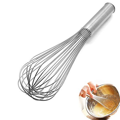 Stainless Steel Eggs Beater,10 inch/12 inch Food Mixer Beater Heavy Duty Hanging Hook,Beater Cream Bar Blender Stir Whisk Stainless Steel Household Manual Eggs(12 Inch)