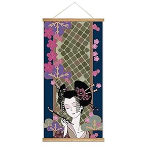 Hanging Poster NO Magnetic Wooden Framed, Japanese Style Culture Art Home Wall Canvas Prints Decoration Ready to Hang - 18"x36"