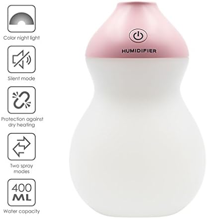 400ml Cool Mist USB Humidifier Ultrasonic Aroma Essential Oil Diffuser for Office Home Bedroom Living Room Study Yoga Spa built-in Battery and Waterless detection GEREE (Pink)