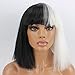 WeKen Halloween Wig Women Short Bob Kinky Straight Full Bangs Synthetic Black and White