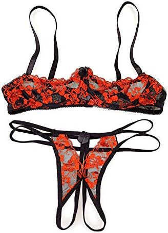 2 Piece Lingerie Set Women Jacquard Lace Bra Set, Babydoll Bra W/Wire Full Open Thong
