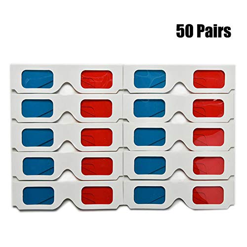 Orgrimmar 50 Pairs of Red Flat- 3D Glasses and Cyan White Frame Anaglyph Cardboard