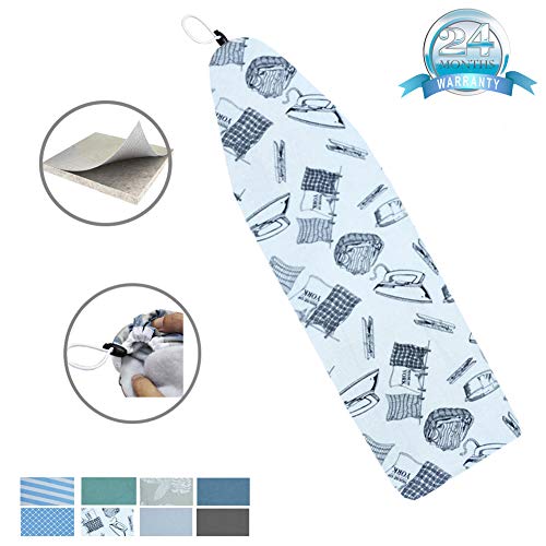 Duwee 15"x54" Heat Resistance Metallic Ironing Board Cover Durable Thicken Felt Material Standard Size Multi-Color Choices, with Elastic Cord, Easy to Handle and Fits Board Beautifully (Iron Pattern) - Thumbnail 7