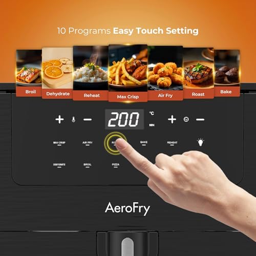 AEROFRY Digital Air Fryer 6L Panoramic glass, Oil Free Healthy Cooker with multiple Presets, Non-Stick Basket with 360° High speed air technology- Black | قلاية هوائية رقمية بدون زيت
