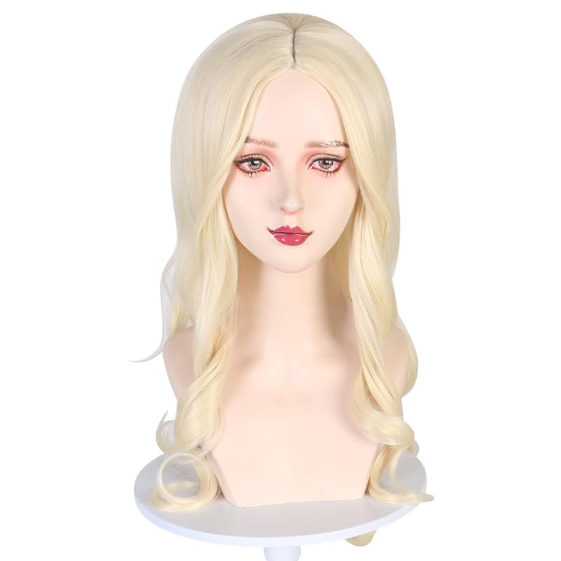 TSHAOUN Long Curly Wigs Light Blonde, 23Inch/60cm Charming Women Long Wave Curly Wigs, Ladies Girls Fancy Dress Hair Wigs, Women's Full Hair Natural Wavy Wig for Daily Cosplay Party Wear (Blonde)