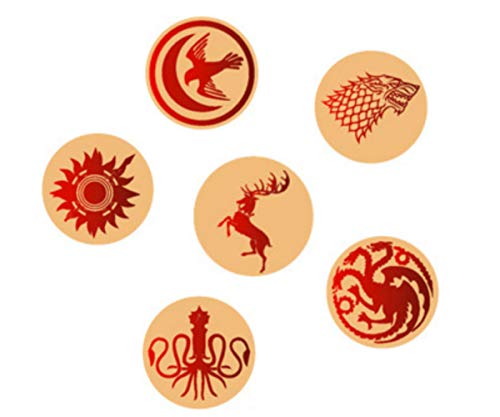 Wax Seal Stamp Set, VIHOME 6 Pieces Seal Wax Stamps Copper Seals + 1 Piece Wooden Hilt, Antique A Song of Ice and Fire Pattern Seal Wax Stamp Kit (Baratheon+Arryn+Greyjoy+Targaryen+Stark+Martell) - Thumbnail 2