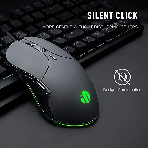 Inphic Gaming Mouse, with 6 Programmable Buttons, Silent Click, 4800DPI Adjustable, Ergonomic Design, 4 Breathing LED Backlight, Wired Quiet Mouse for PC Laptop Computer Working & Gaming